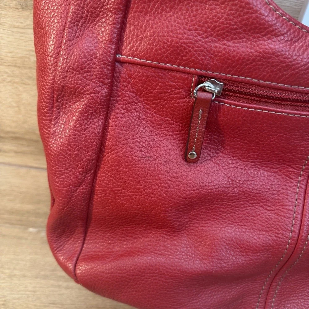 Vintage Tignanello Bright Cherry Red Pebbled Leather Shoulder Bag Purse Hobo